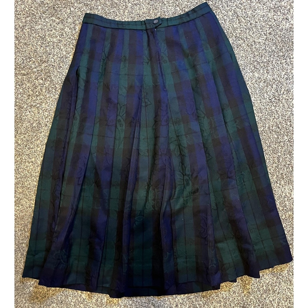 Vintage Pendleton Skirt Womens Petite 12 Green Striped Wool Pleated Midi USA - Picture 4 of 12